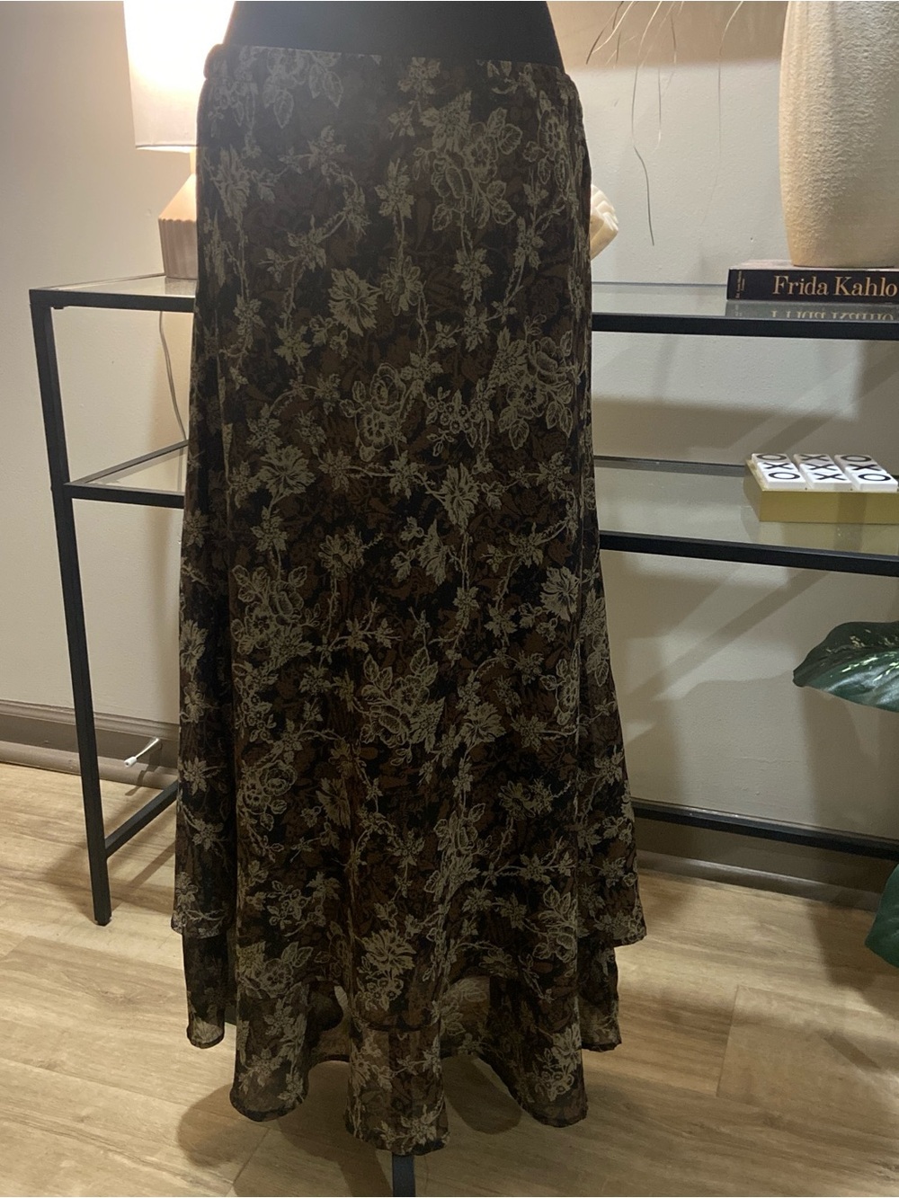 Vintage White Stag Brown Floral Maxi Skirt